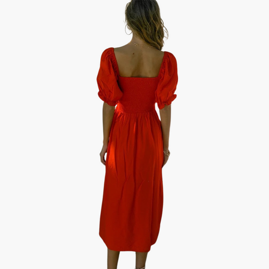 Off-the-shoulder Dress for Women - Smocked Bodice & Puff Sleeves