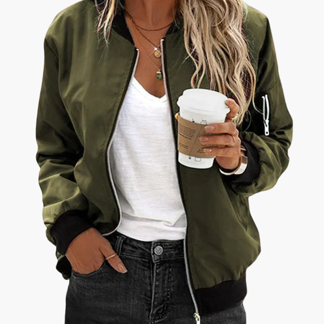 Casual Women’s Bomber Jacket - Long Sleeves with Zipper