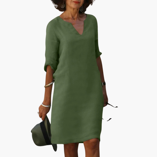 V-neck 3/4 Sleeve Mini Dress for Women - Casual Summer Style