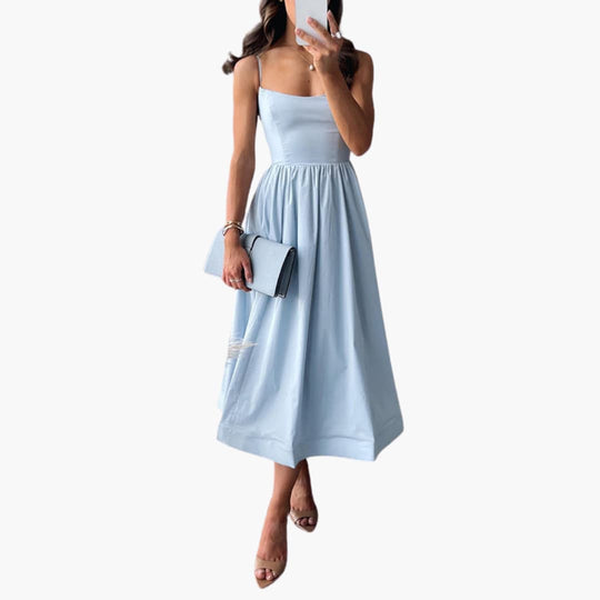 Elegant Floral A-Line Midi Dress - Women's Summer Occasion
