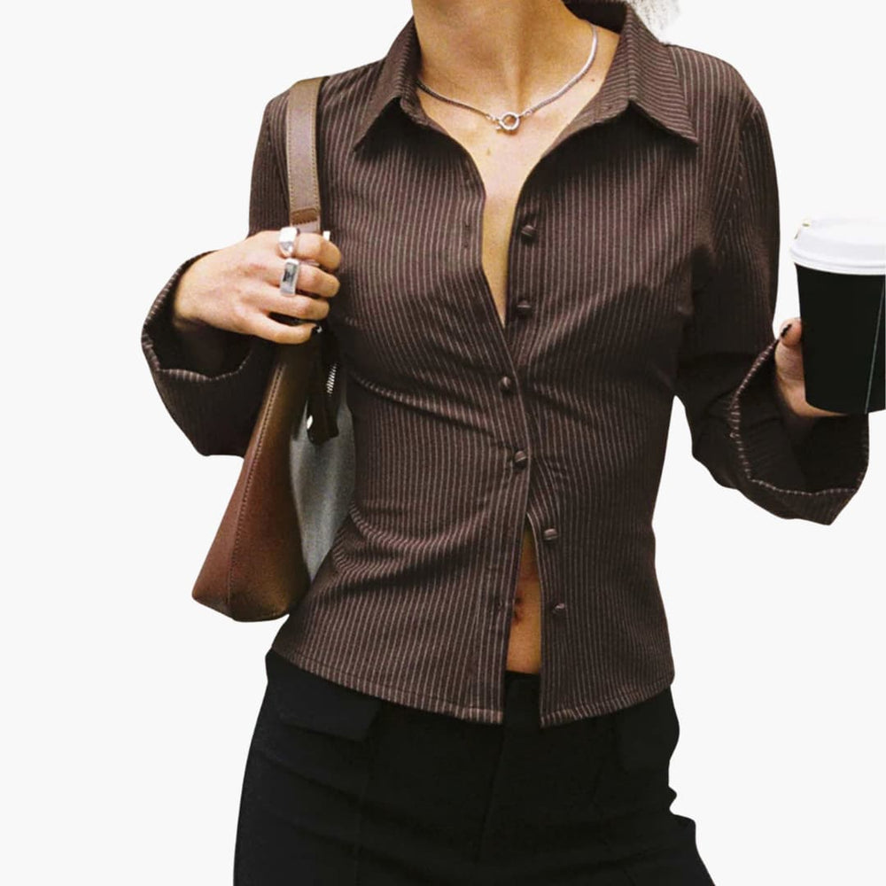 Women’s button-front blouse with flared sleeves and collar