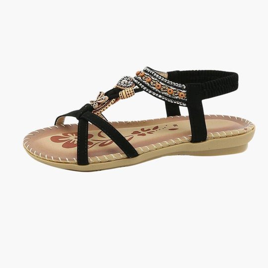 Beaded Boho Flat Sandals for Women – Elastic Strap Comfort - IsabellaMae