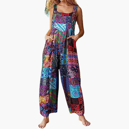 Airy summer jumpsuit - stylish design for women with patchwork