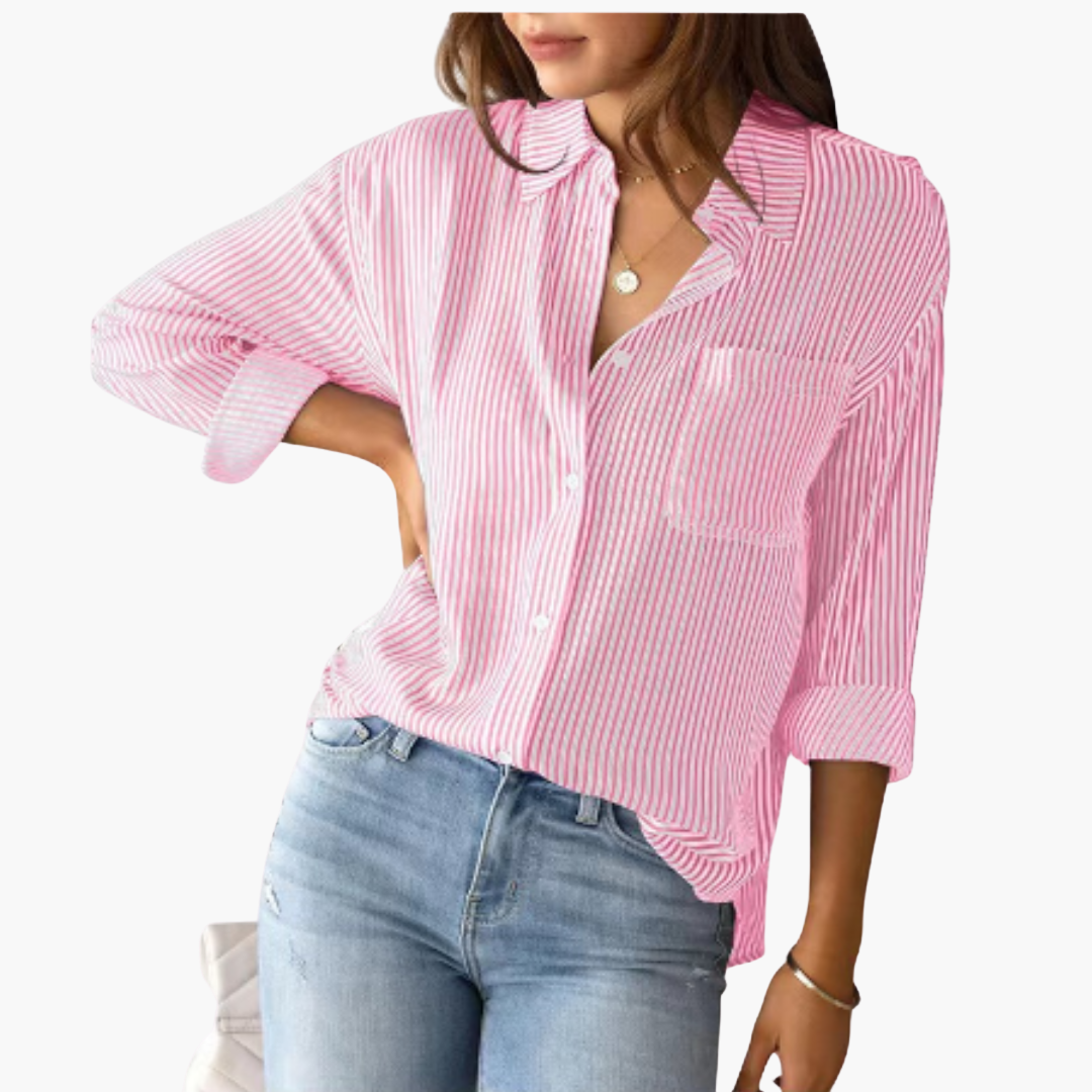 Striped Long-Sleeve Blouse for Women - Casual Summer Shirt