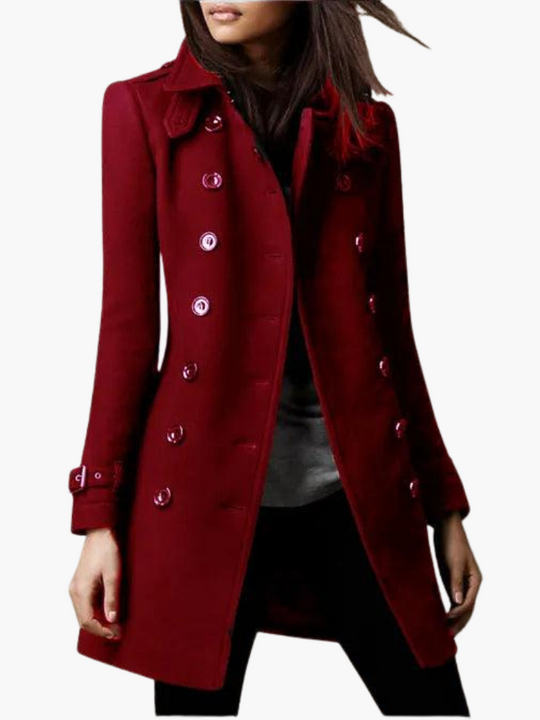 Women’s long peacoat with belt cuffs for autumn and winter