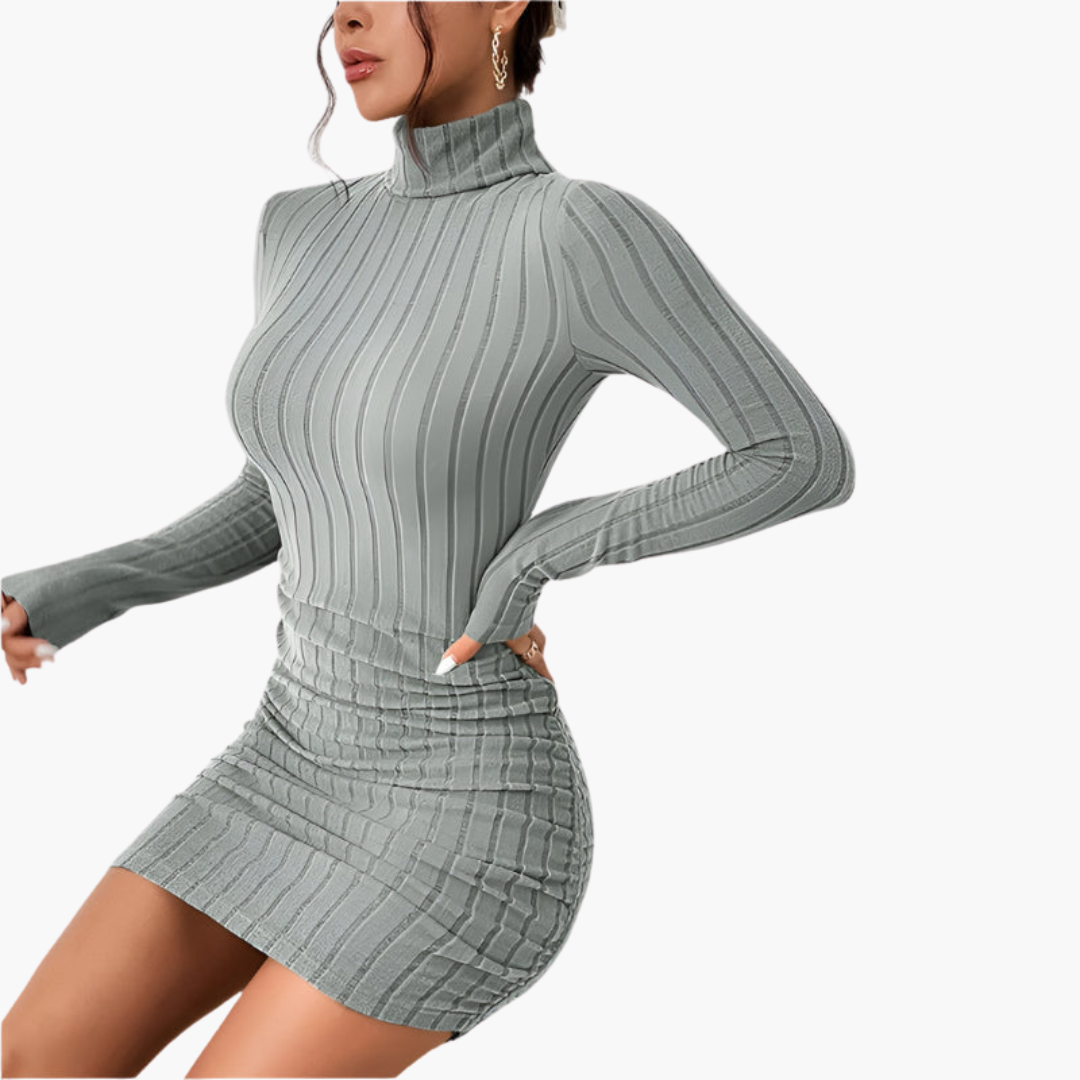 Elegant ribbed turtleneck dress for women – stylish & figure-hugging