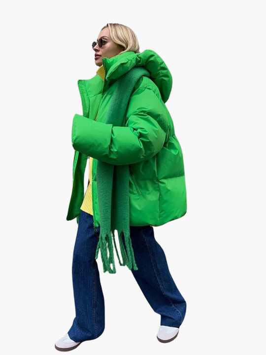 Oversized Puffer Jacket with Hood - Women's Winter Warmth