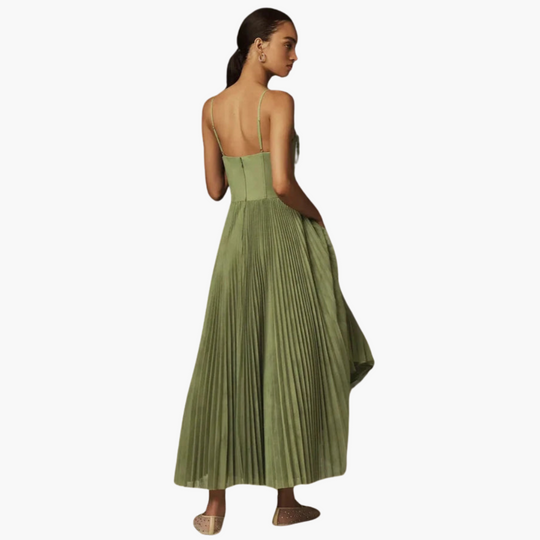 Pleated Midi Dress for Women - Bustier Top & Summer Style