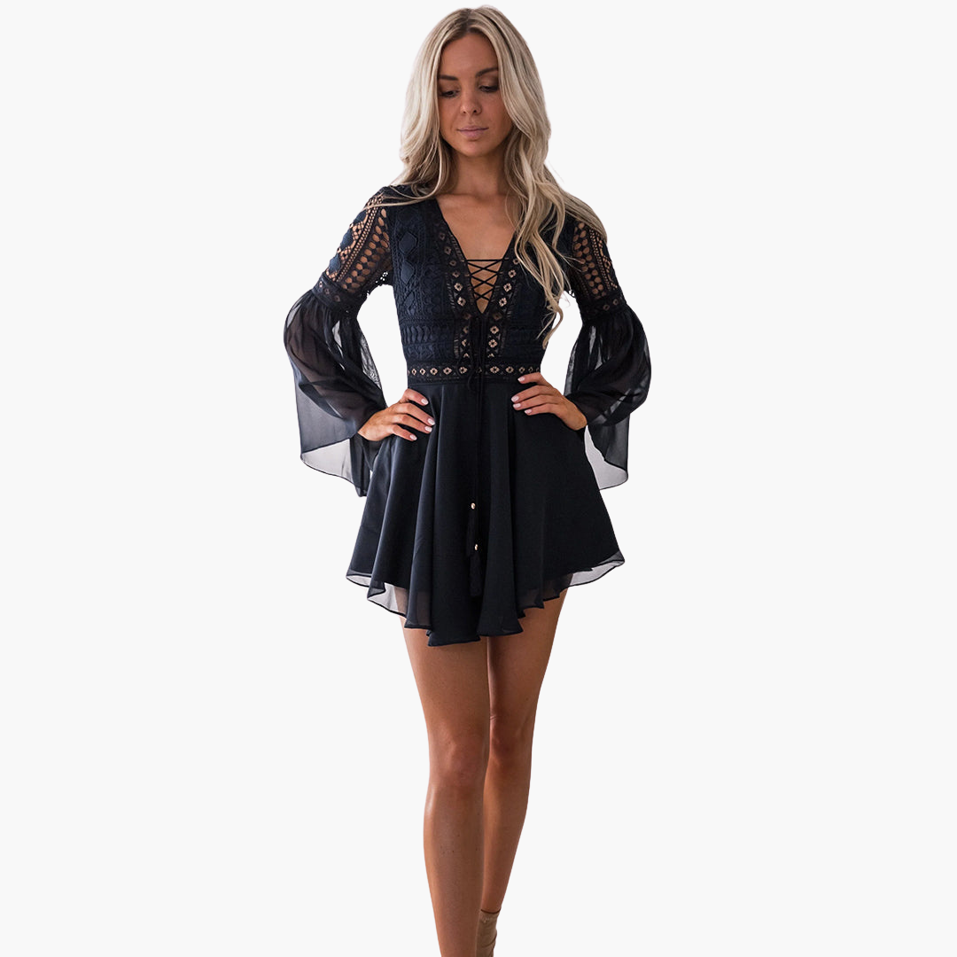 Stylish summer mini dress - for women with lace detail
