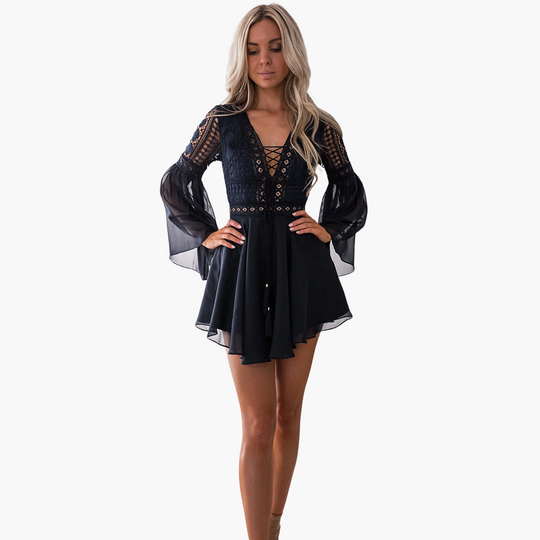 Stylish summer mini dress - for women with lace detail