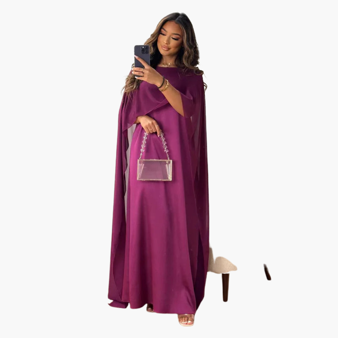 Women’s formal floor-length dress with cape sleeves all-season