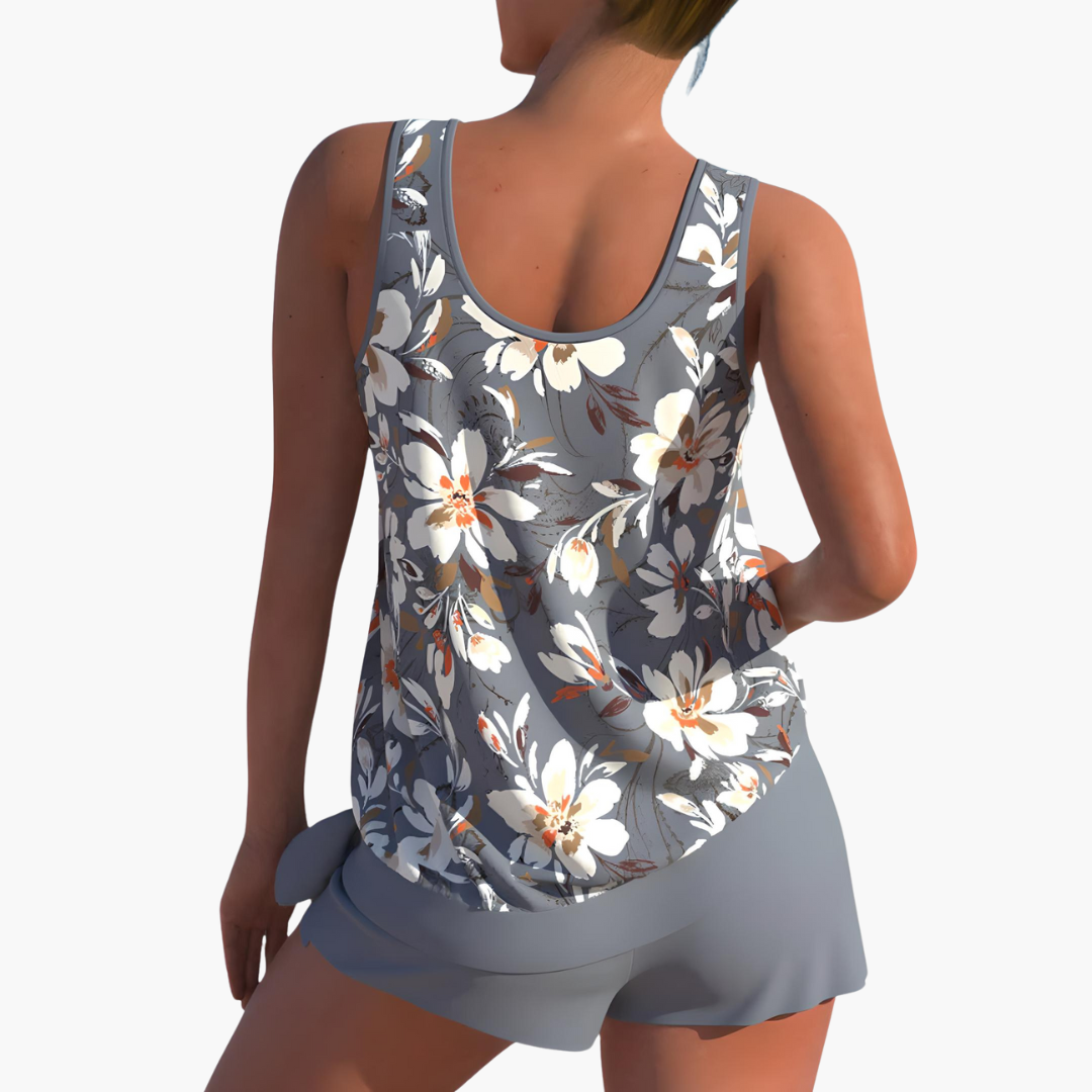 Women's summer tankini swimwear set with shorts and scoop neck