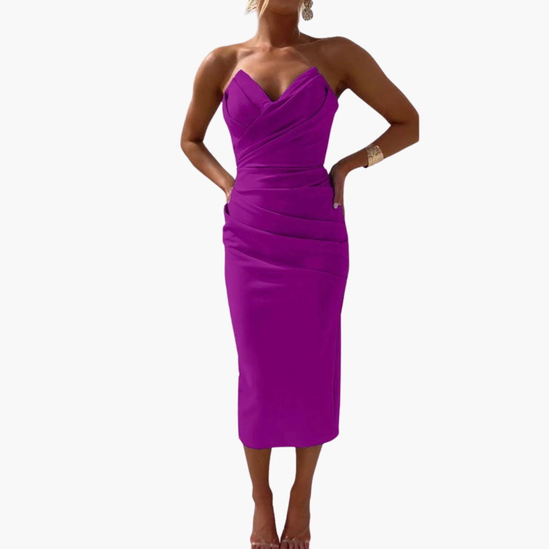Elegant Strapless Bodycon Dress for Women - Midi Length