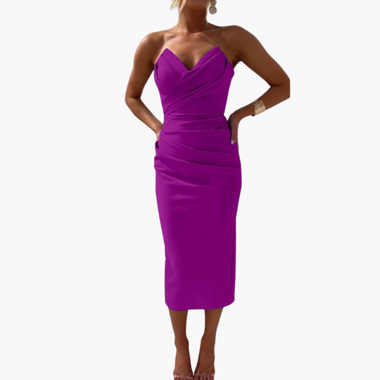 Elegant Strapless Bodycon Dress for Women - Midi Length