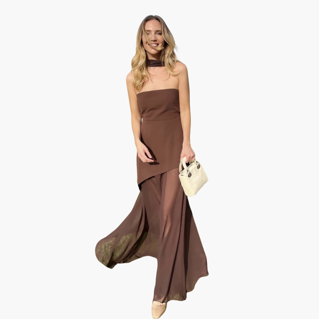 Strapless Evening Dress for Women - Sheer Maxi with Elegance