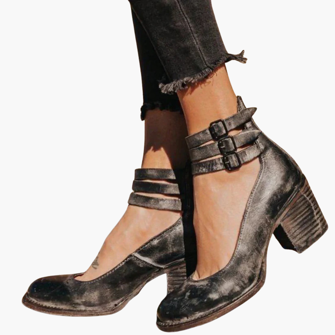 Stylish Women’s Ankle Boots - Chunky Heels with Buckles