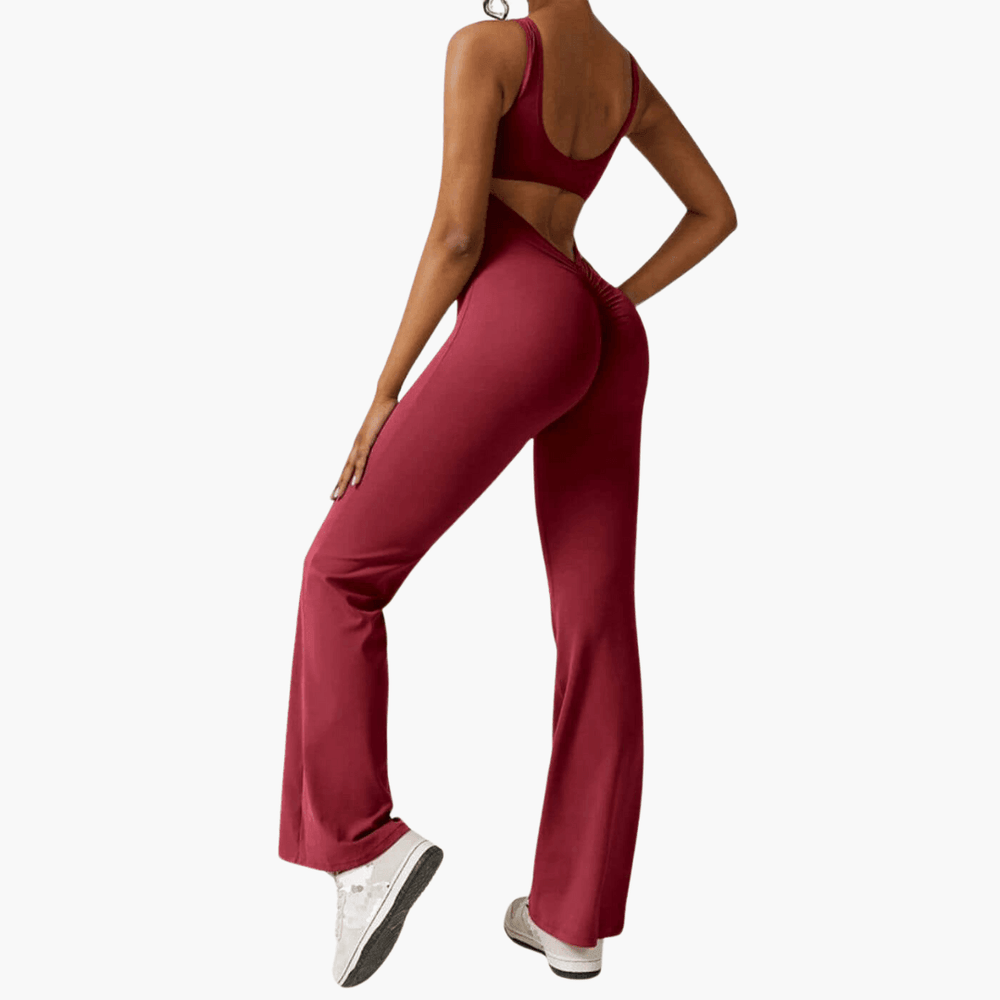 Women’s sleeveless jumpsuit with scoop neck and flared legs