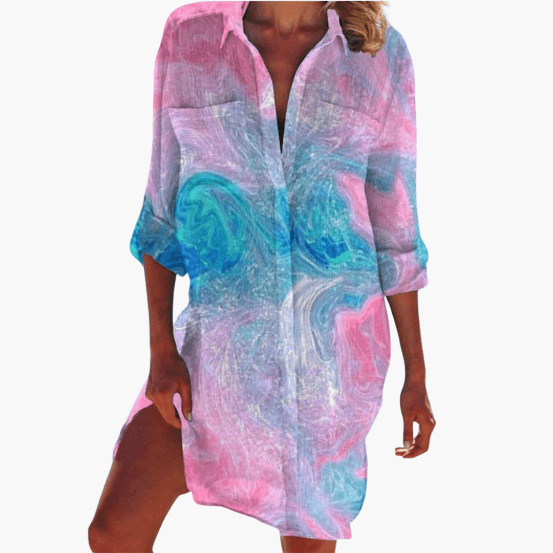 Floral Shirt Dress - Casual A-Line Button-Down for Women