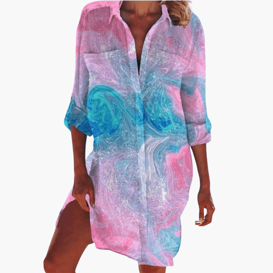 Floral Shirt Dress - Casual A-Line Button-Down for Women