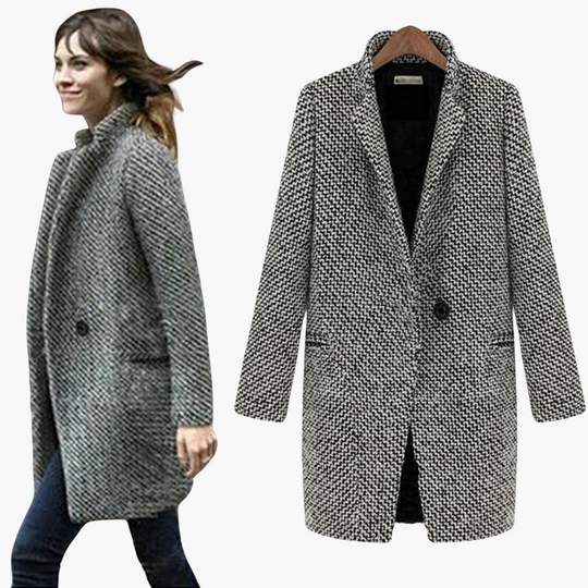 Wool Blend Trench Coat for Women - Tailored Longline Design