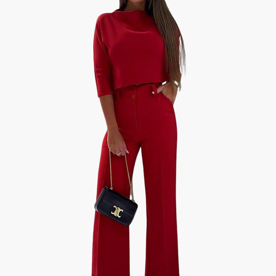 Women’s two-piece set with cropped top and wide-leg trousers