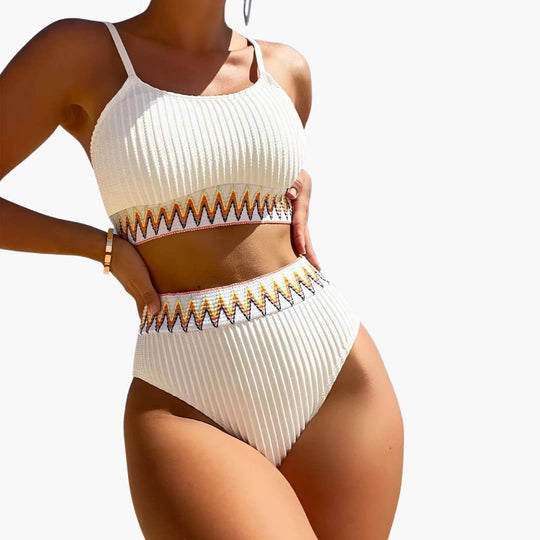 Women’s ribbed push-up bikini set with high-waisted bottom