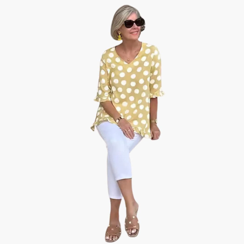 Women’s relaxed-fit blouse with polka dots and 3/4 sleeves