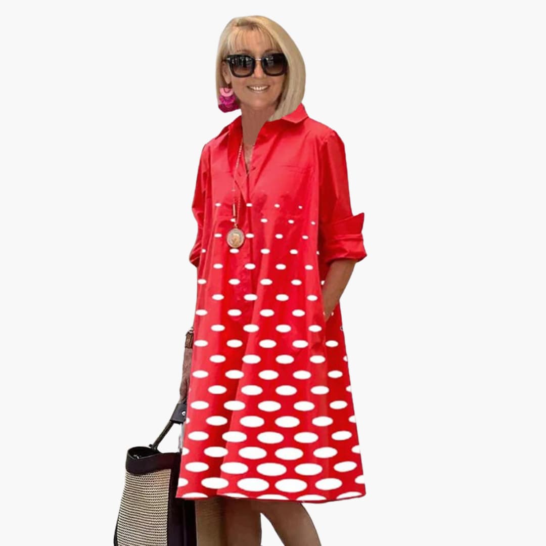 Women's midi dress with long sleeves and polka dot print