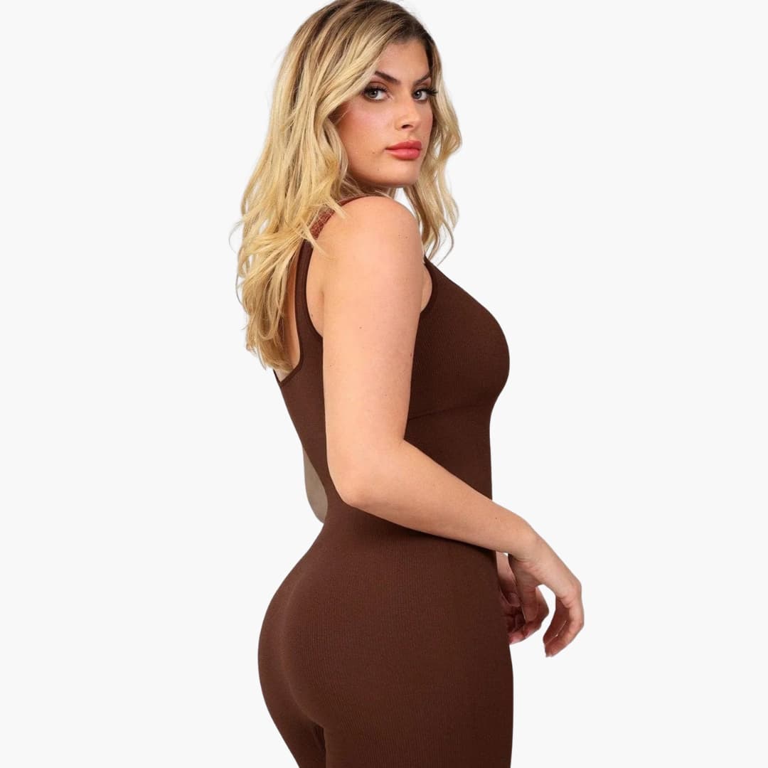 Women's full-length sleeveless jumpsuit with compression support
