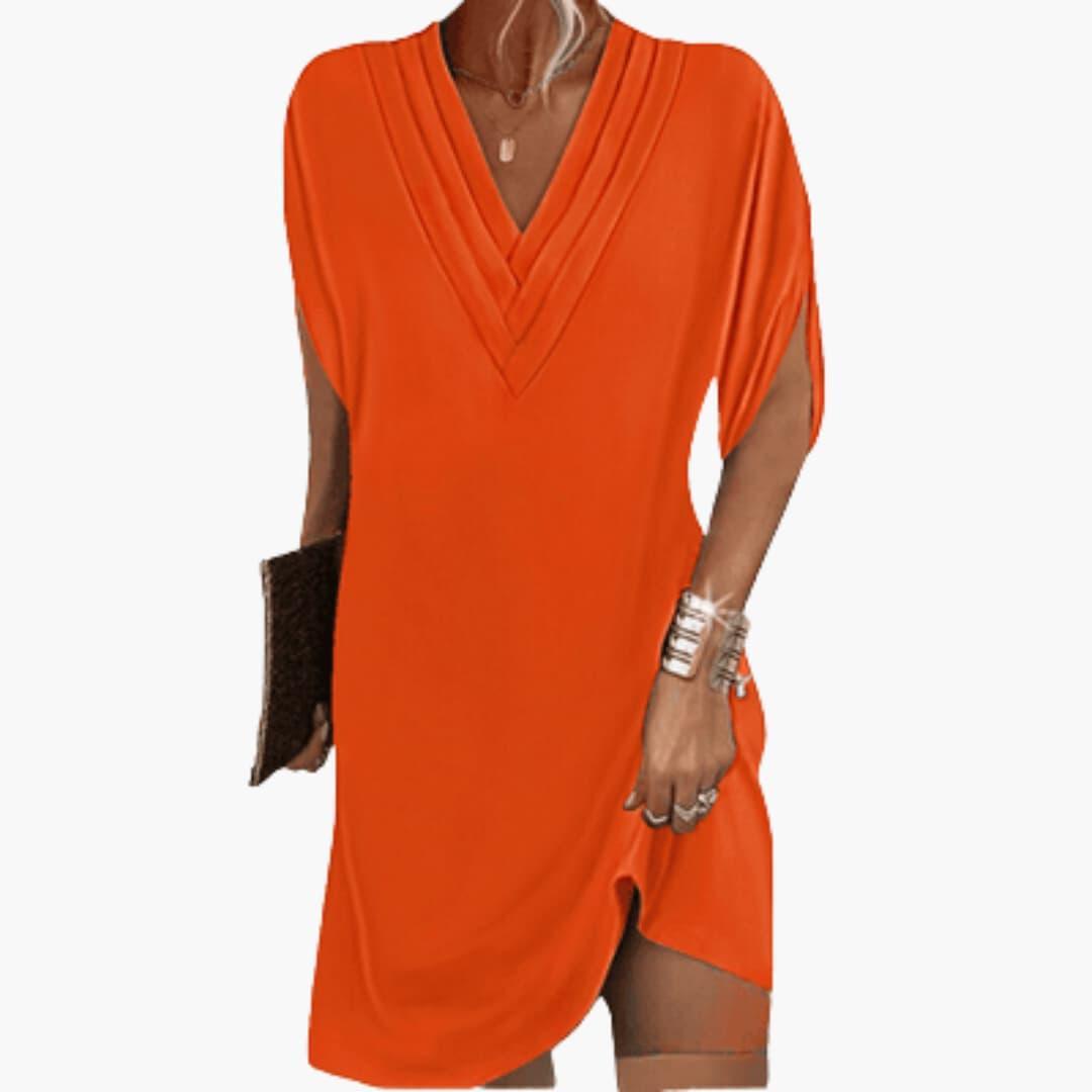 Women’s summer tunic dress with V-neck and short sleeves