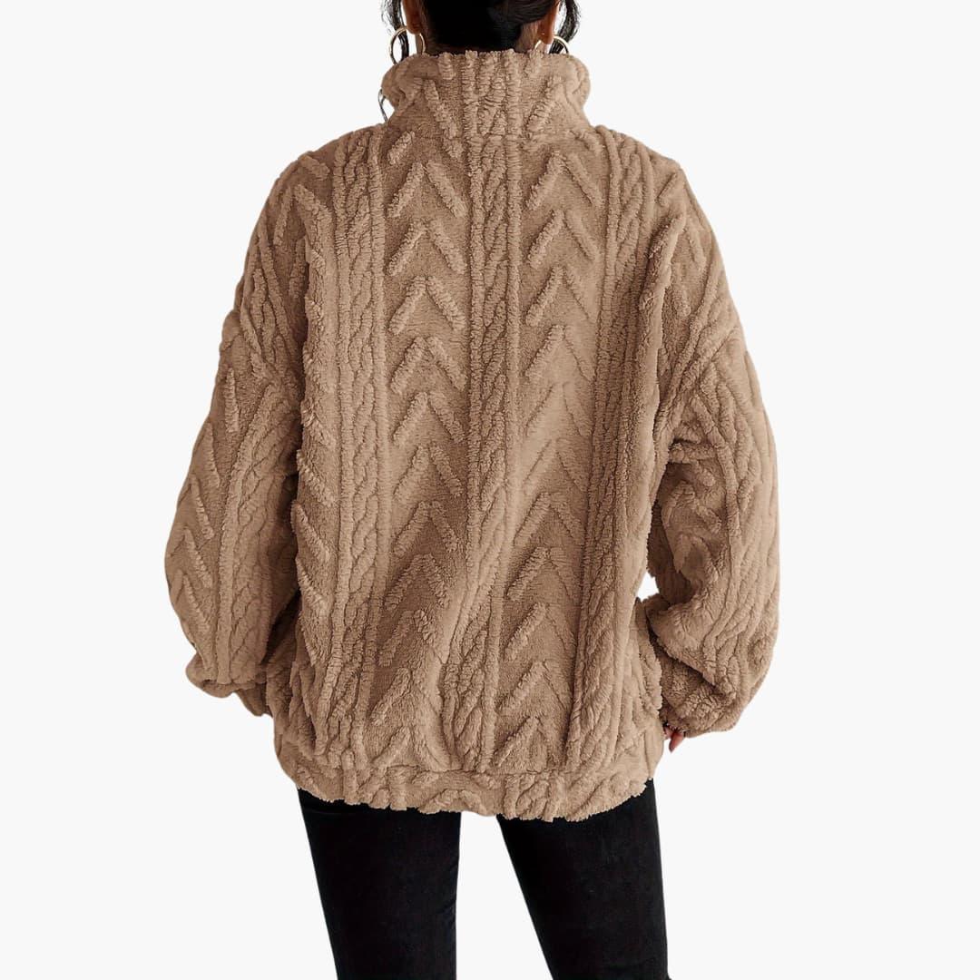 Cable Knit Half-Zip Fleece Sweatshirt - Cosy Fit for Women - IsabellaMae