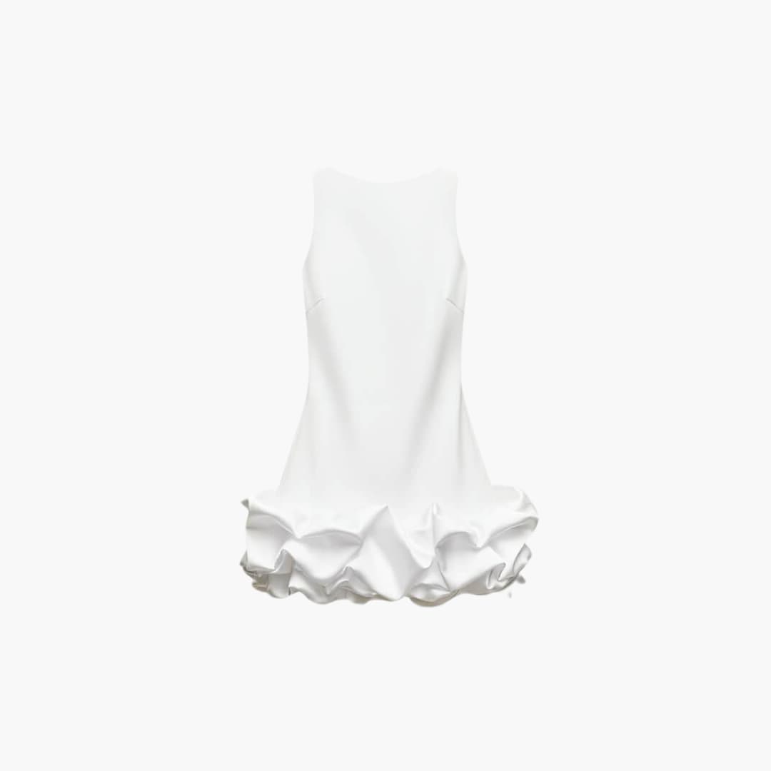 Ruffled White Mini Dress for Women – Elegant & Flattering Fit