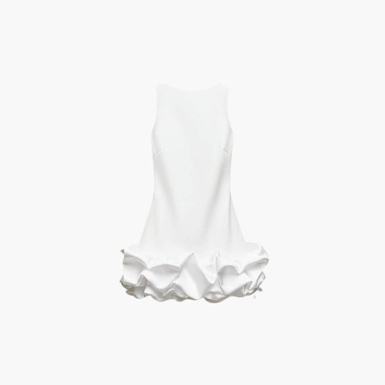 Ruffled White Mini Dress for Women – Elegant & Flattering Fit