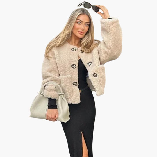 Faux Shearling Teddy Coat – Women's Toggle Winter Jacket
