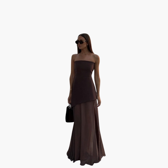 Strapless Evening Dress for Women - Sheer Maxi with Elegance