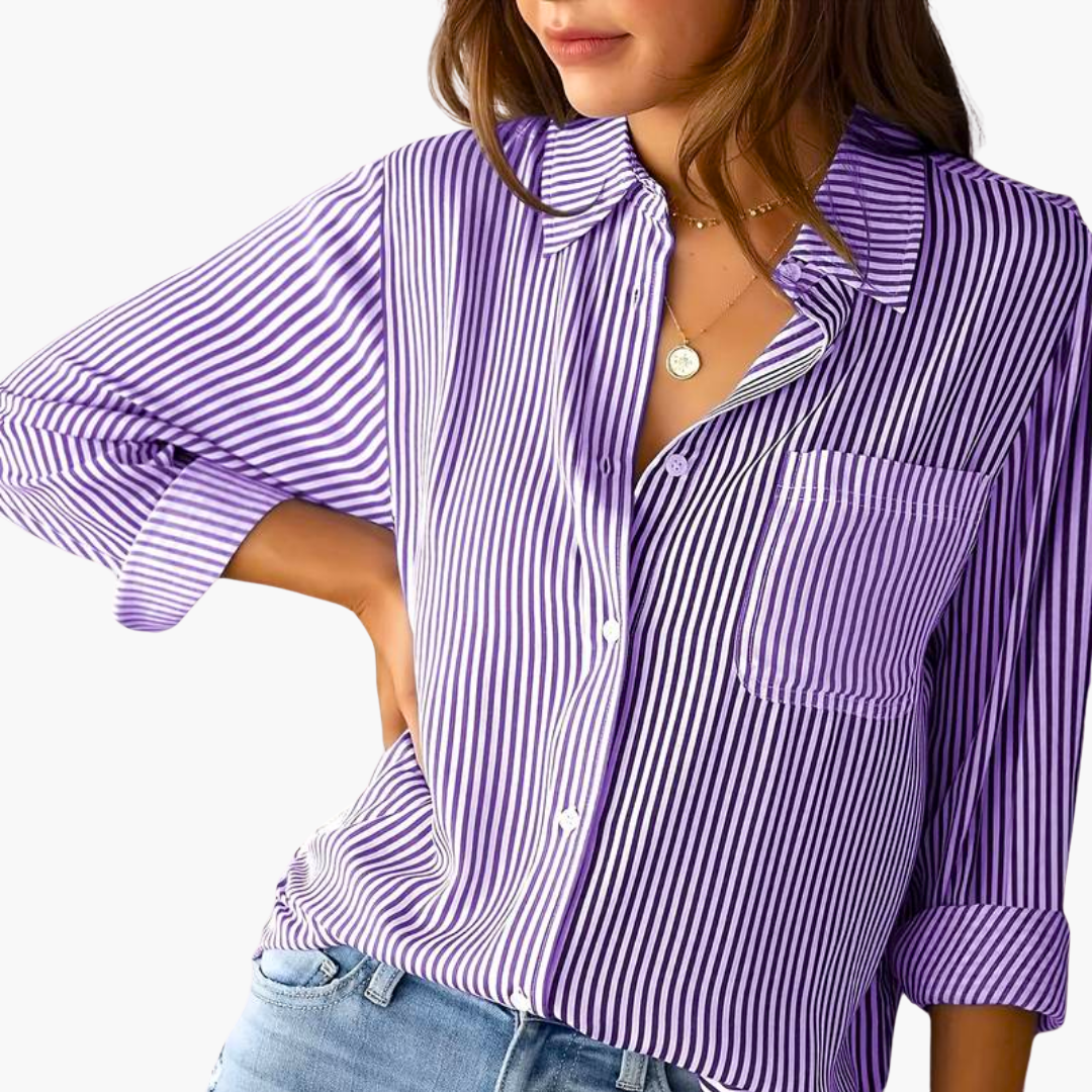 Striped Long-Sleeve Blouse for Women - Casual Summer Shirt