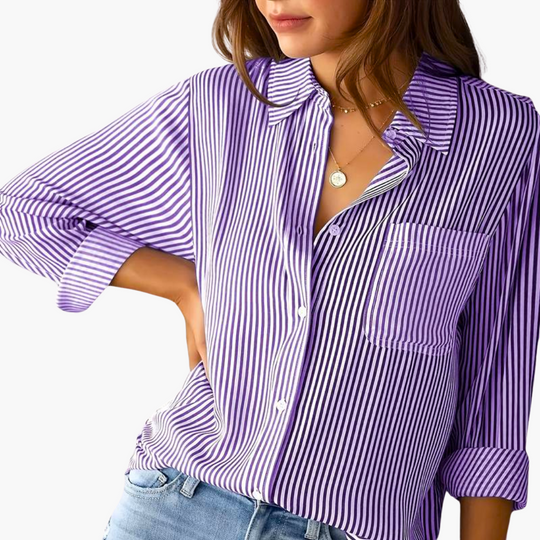 Striped Long-Sleeve Blouse for Women - Casual Summer Shirt