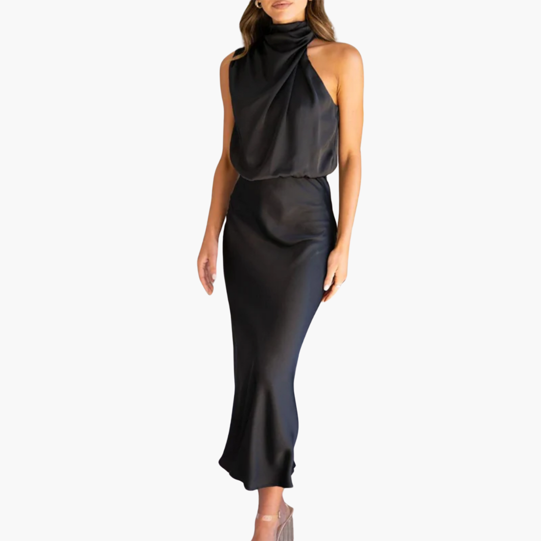 Gown with One-Shoulder Draped Neckline - Women's Formal Wear