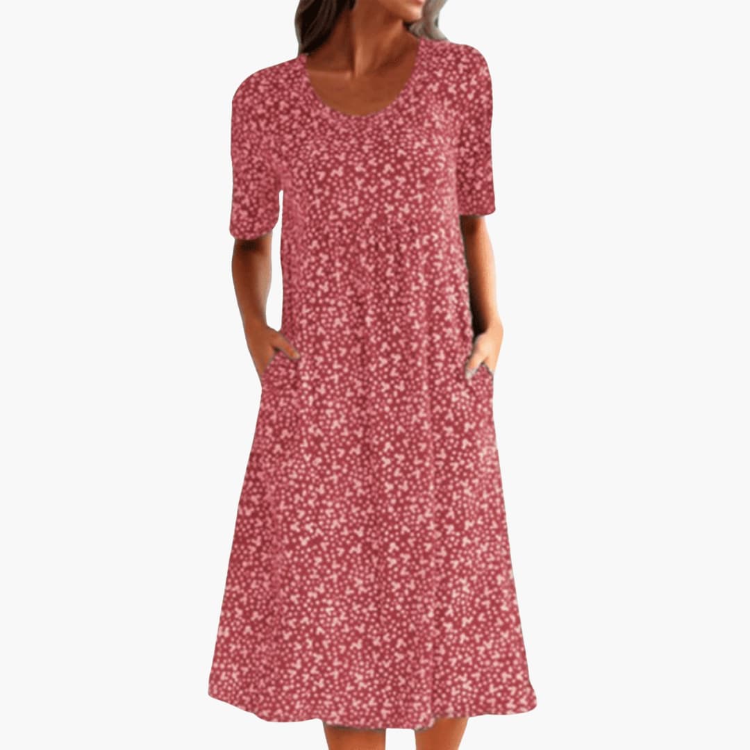 Women’s boho midi dress with short sleeves and pockets