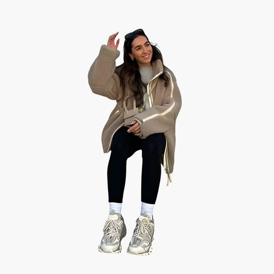 Women's zip-up fleece jacket with high collar for winter