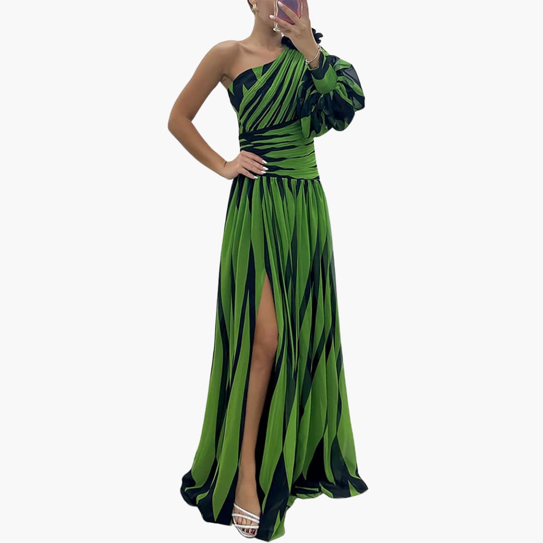One Shoulder Maxi Dress for Women - Elegant Striped Slit