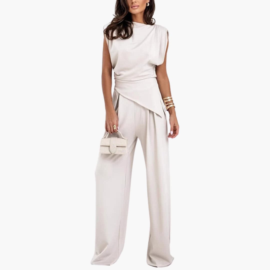 Two-Piece Set - Women’s Elegant Wide Leg Trousers & Top