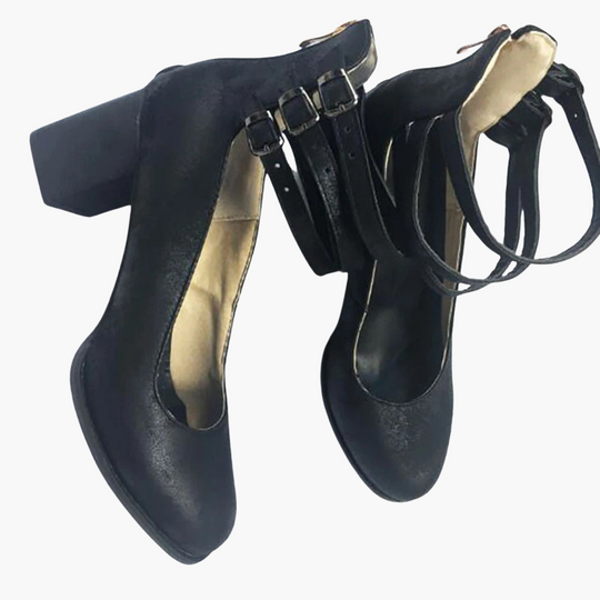 Stylish Women’s Ankle Boots - Chunky Heels with Buckles