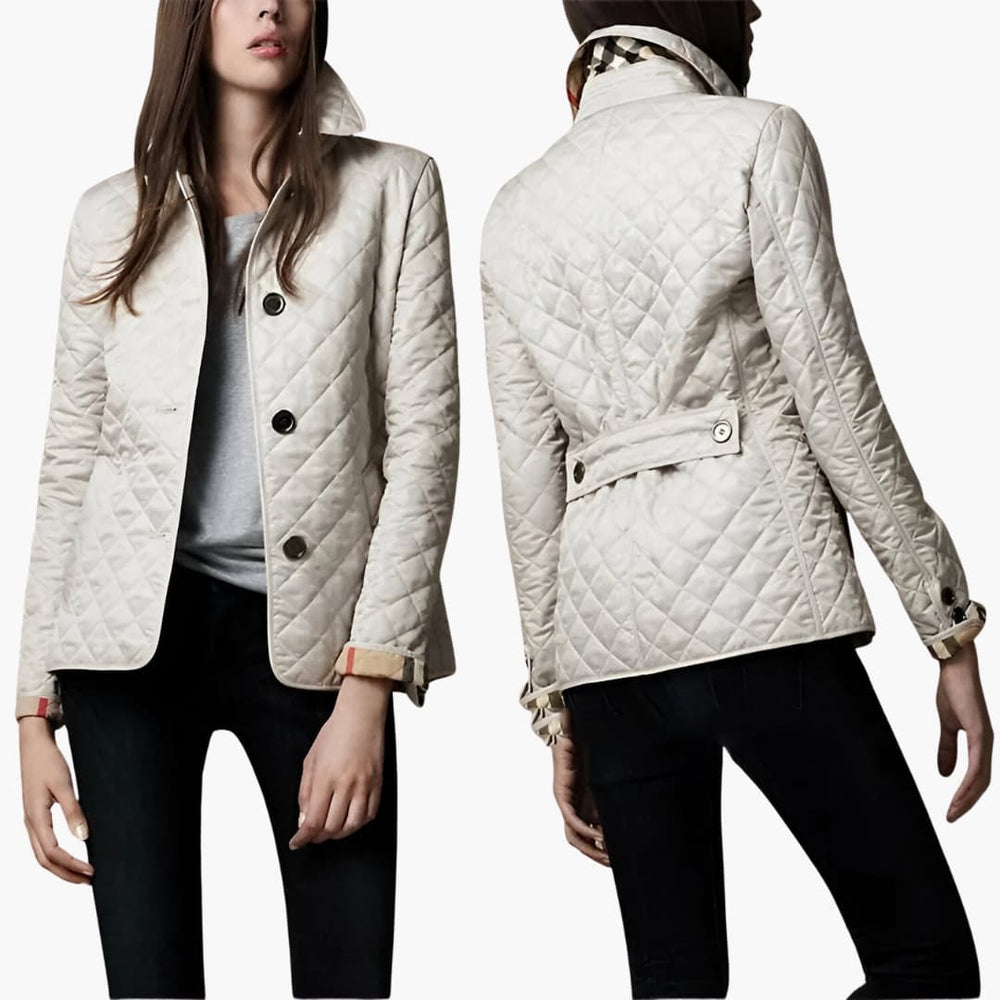 Women’s fleece-lined winter jacket with quilted texture and collar