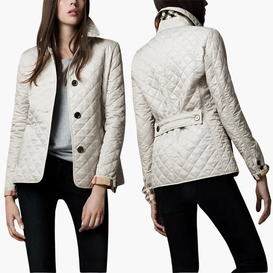 Women’s fleece-lined winter jacket with quilted texture and collar