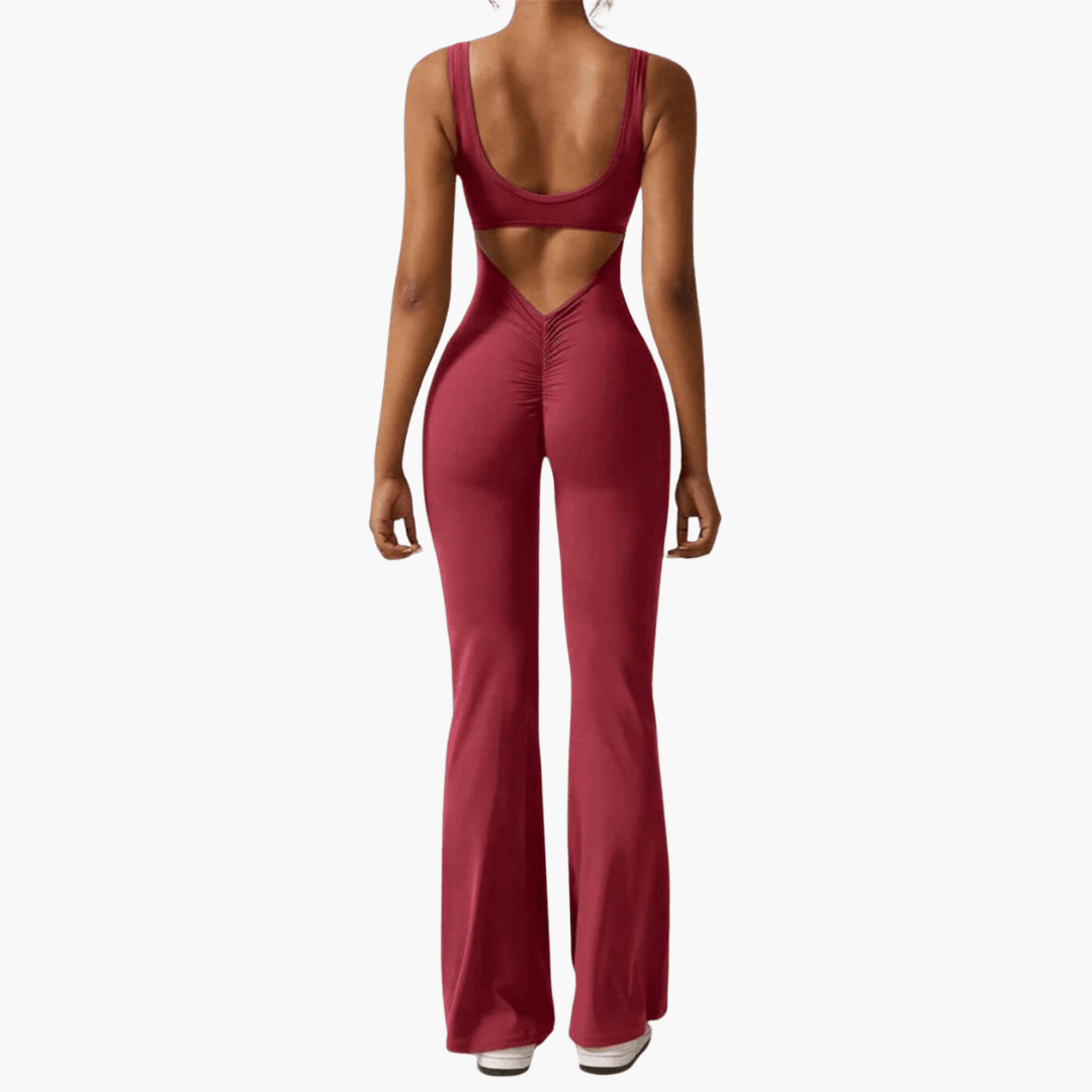 Women’s sleeveless jumpsuit with scoop neck and flared legs