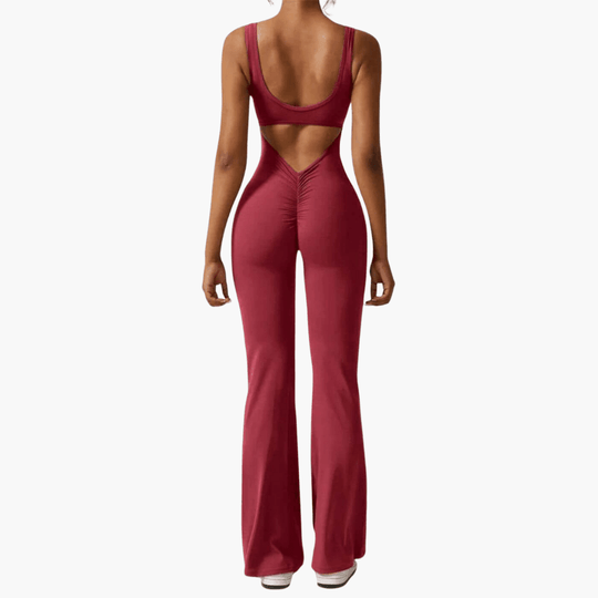 Women’s sleeveless jumpsuit with scoop neck and flared legs