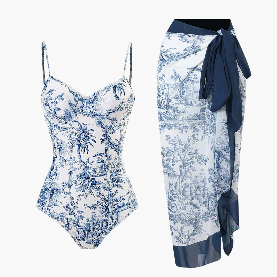 Printed Swimsuit Set - for Women with Wired Support and Wrap