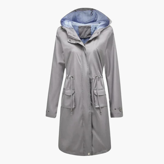 Women’s hooded trench coat with zip and drawstring waist