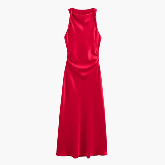 Cowl Neck Midi Dress for Women - Ruched Waist Party Style